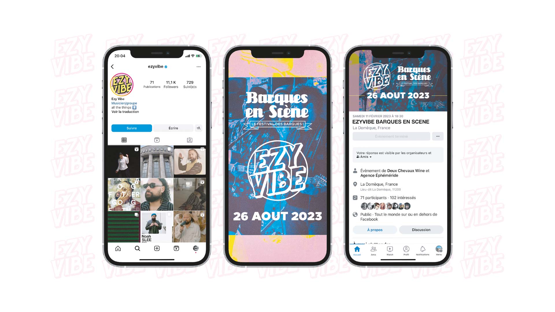 visuel et déclinaisons pour Ezy Vibe sur les réseaux sociaux Instagram et Facebook